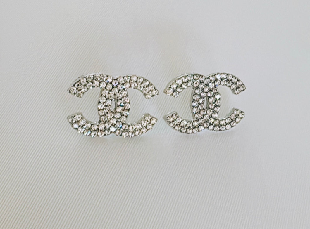 Designer Inspired Silver CC diamanté Earrings