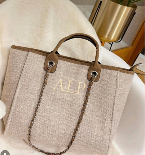 Personalised Medium Canvas Tote Bag-Fawn/Beige