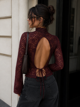 Load image into Gallery viewer, Burgundy lace cut out top