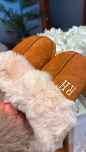 Personalised Soft Faux Fur Slippers-Chestnut