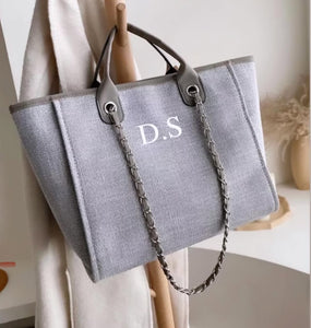 Personalised Medium Canvas Tote Bag-Grey