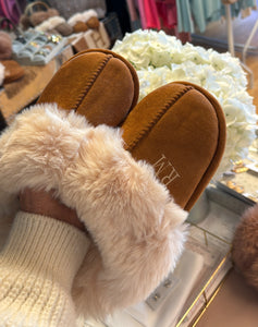 Personalised Soft Faux Fur Slippers-Chestnut