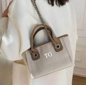 Personalised Small Canvas Tote Bag-Fawn/Beige