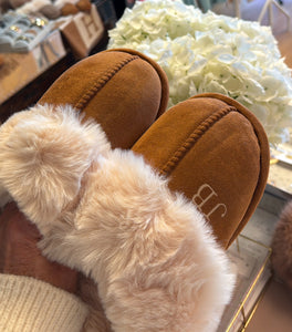 Personalised Soft Faux Fur Slippers-Chestnut