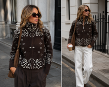 Load image into Gallery viewer, Bandana print knit jacket brown