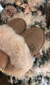 Personalised Soft Faux Fur Slippers-Mushroom