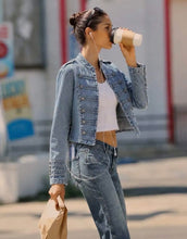 Load image into Gallery viewer, Light wash denim military jacket