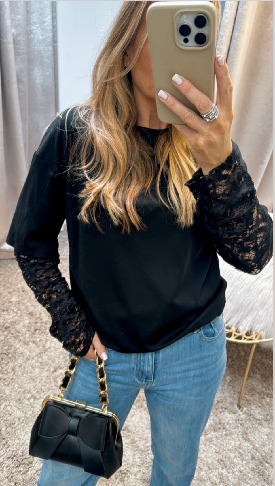 Lace Arm T-Shirt-Black