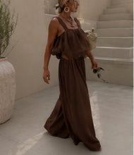 Load image into Gallery viewer, 2 piece wide leg trs set-chocolate brown