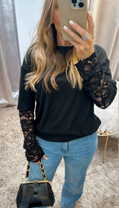 Lace Arm T-Shirt-Black