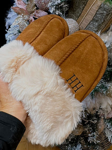 Personalised Soft Faux Fur Slippers-Chestnut