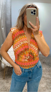 Brown/Orange Print Bodysuit