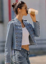 Load image into Gallery viewer, Light wash denim military jacket