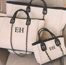 Load image into Gallery viewer, Personalised Large/Weekender Canvas Tote Bag-Cream/Black