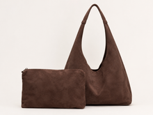 Load image into Gallery viewer, Faux suede chocolate 2 piece bag