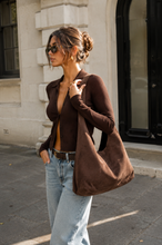 Load image into Gallery viewer, Faux suede chocolate 2 piece bag