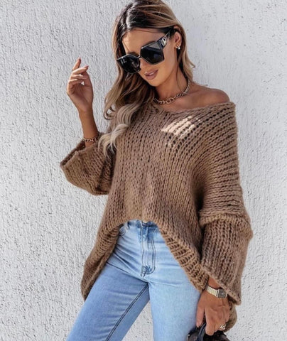 Oversized Loose Knit Jumper-Mocha