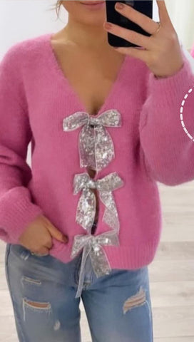 Pink Jumper With Silver Bows