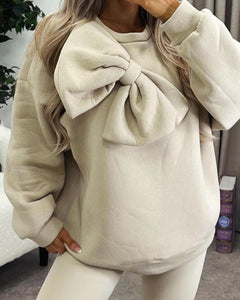 Oversized Bow Sweatshirt Beige