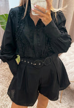 Load image into Gallery viewer, Frill Blouse &amp; Shorts Set Black